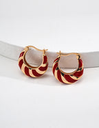 Red Enamel Striped Hoop Earrings