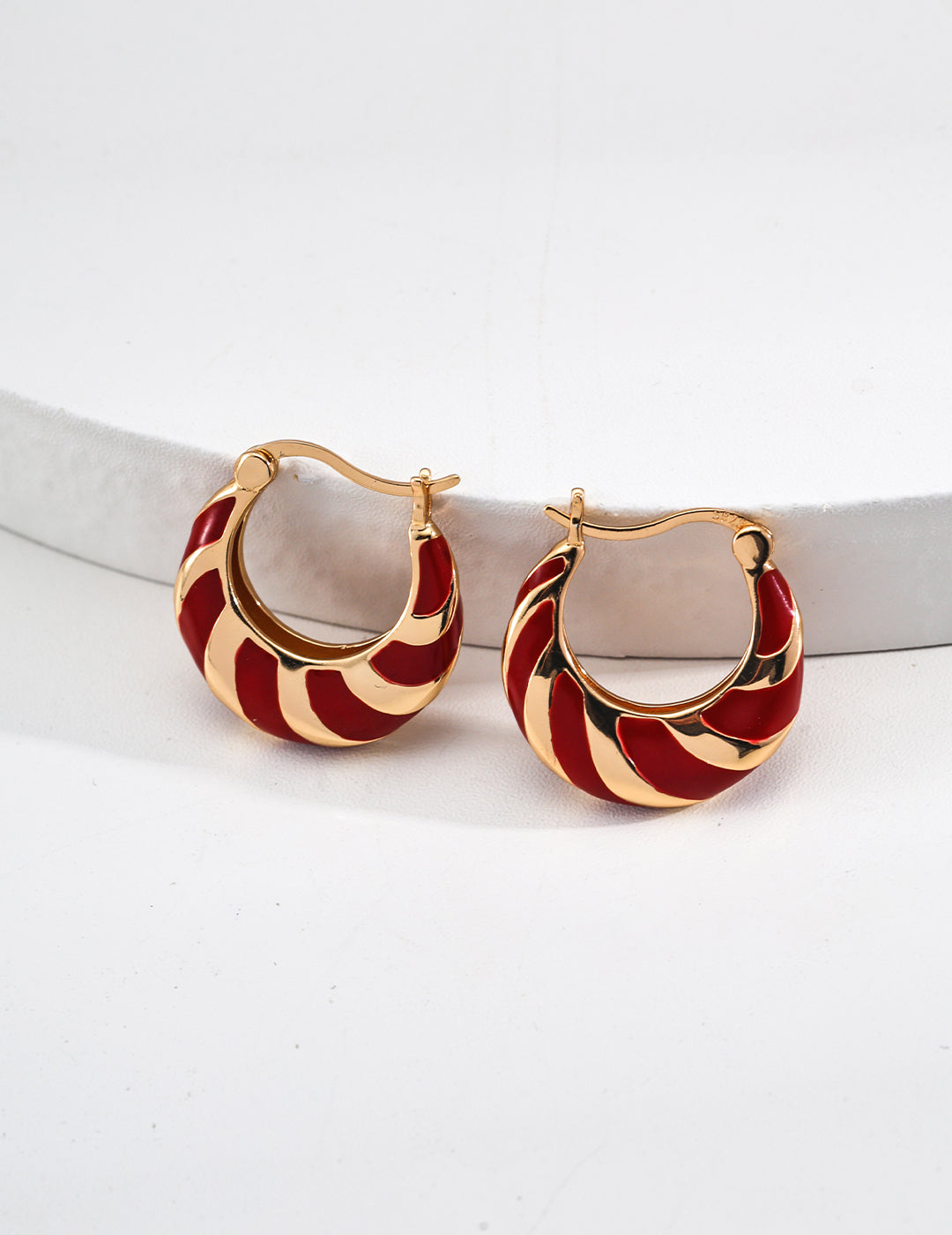 Red Enamel Striped Hoop Earrings