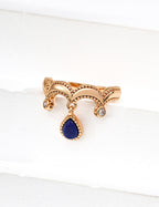 Gold Milgrain Lapis Teardrop Dangle Ring/Earrings/Full set