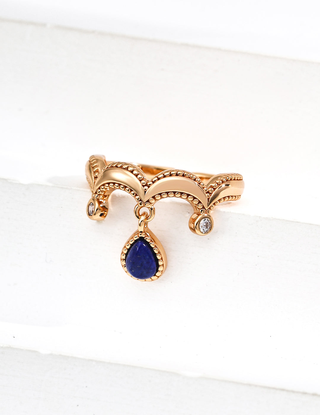 Gold Milgrain Lapis Teardrop Dangle Ring/Earrings/Full set