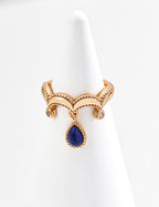Gold Milgrain Lapis Teardrop Dangle Ring/Earrings/Full set