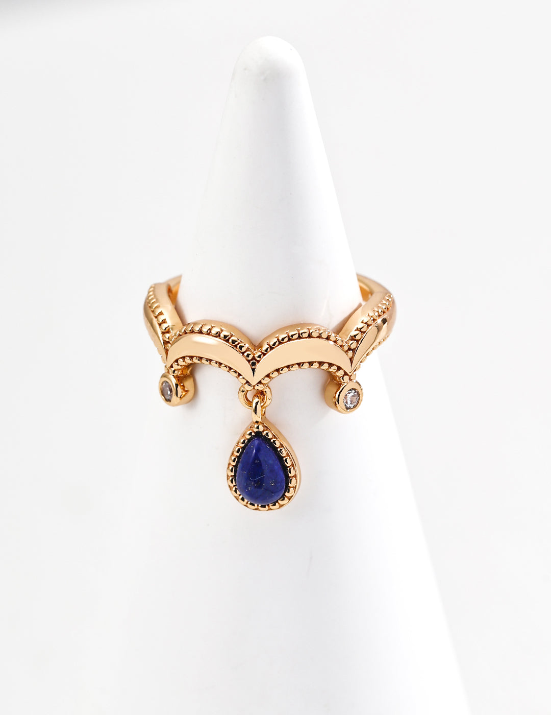 Gold Milgrain Lapis Teardrop Dangle Ring/Earrings/Full set
