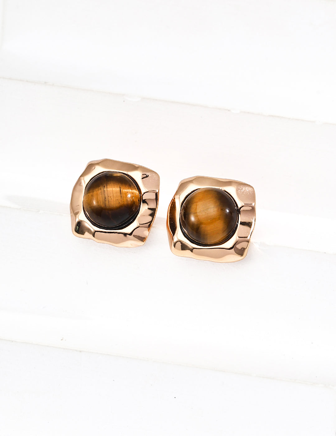 Gold Rough Stone Tiger Eye Matching Ear & Neck Set