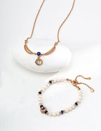 Gold Lapis Pearl Beaded Charm Bracelet/Necklace