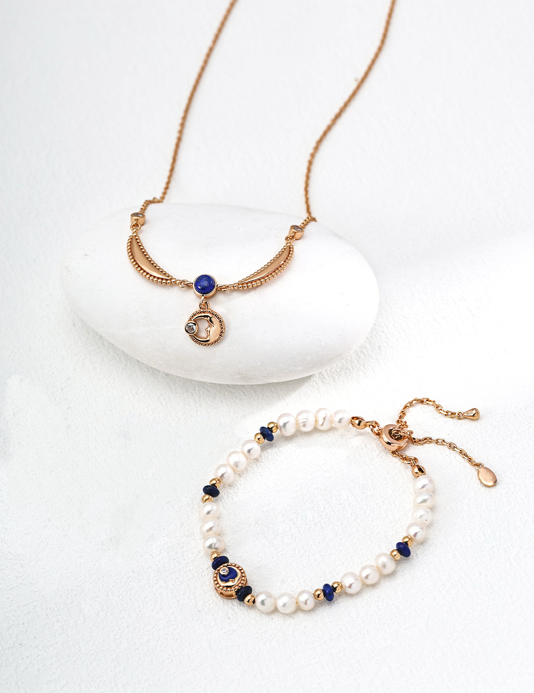 Gold Lapis Pearl Beaded Charm Bracelet/Necklace