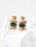 Gold Organic Shape Malachite Statement Earrings