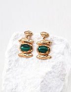 Gold Organic Shape Malachite Statement Earrings