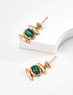 Gold Organic Shape Malachite Statement Earrings