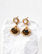 Two-Tone Tiger Eye MOP Convertible Dangle Earrings