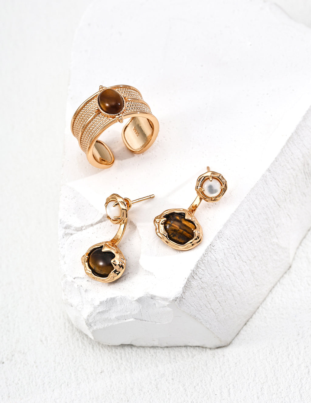 Two-Tone Tiger Eye MOP Convertible Dangle Earrings