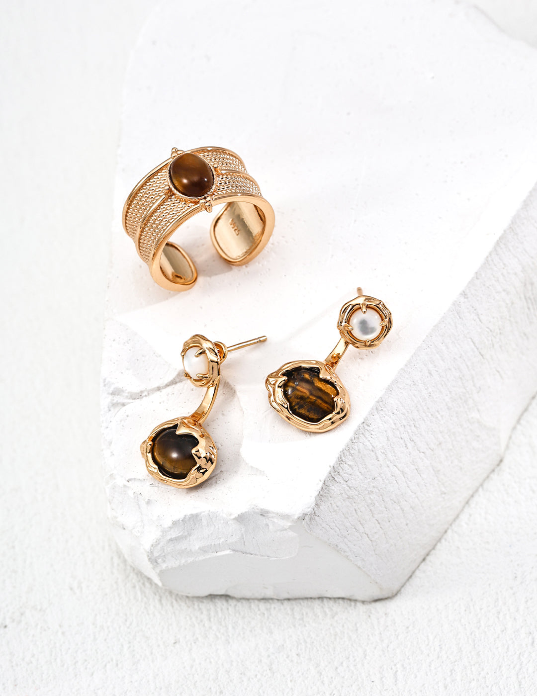 Two-Tone Tiger Eye MOP Convertible Dangle Earrings