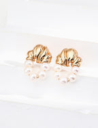 Gold Cloud Pleated Pearl Dangle Earrings