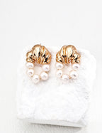 Gold Cloud Pleated Pearl Dangle Earrings