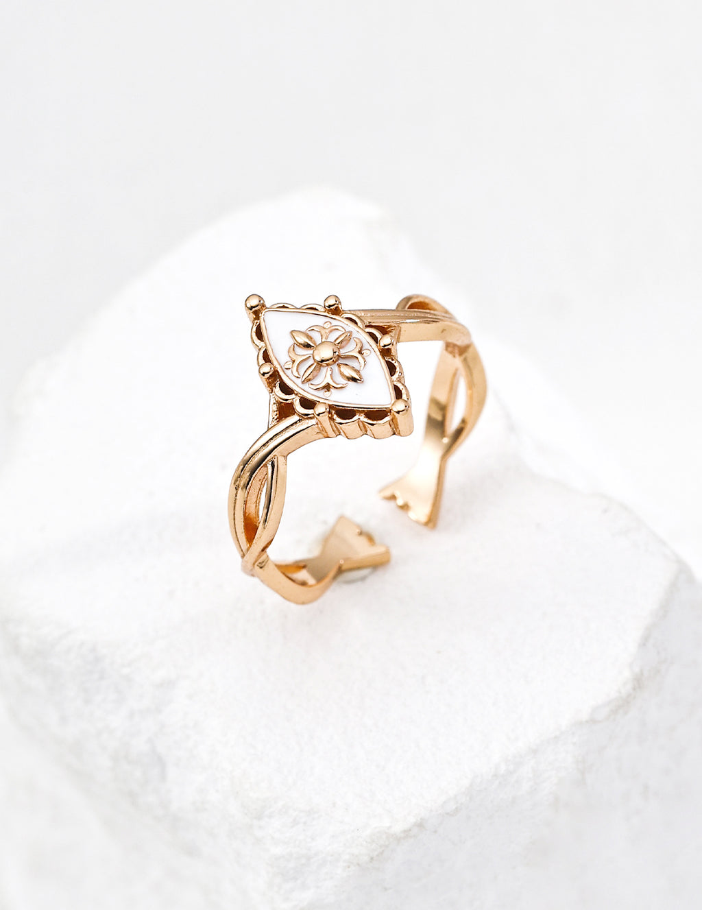 Boho Evil Eye Flower Open Ring