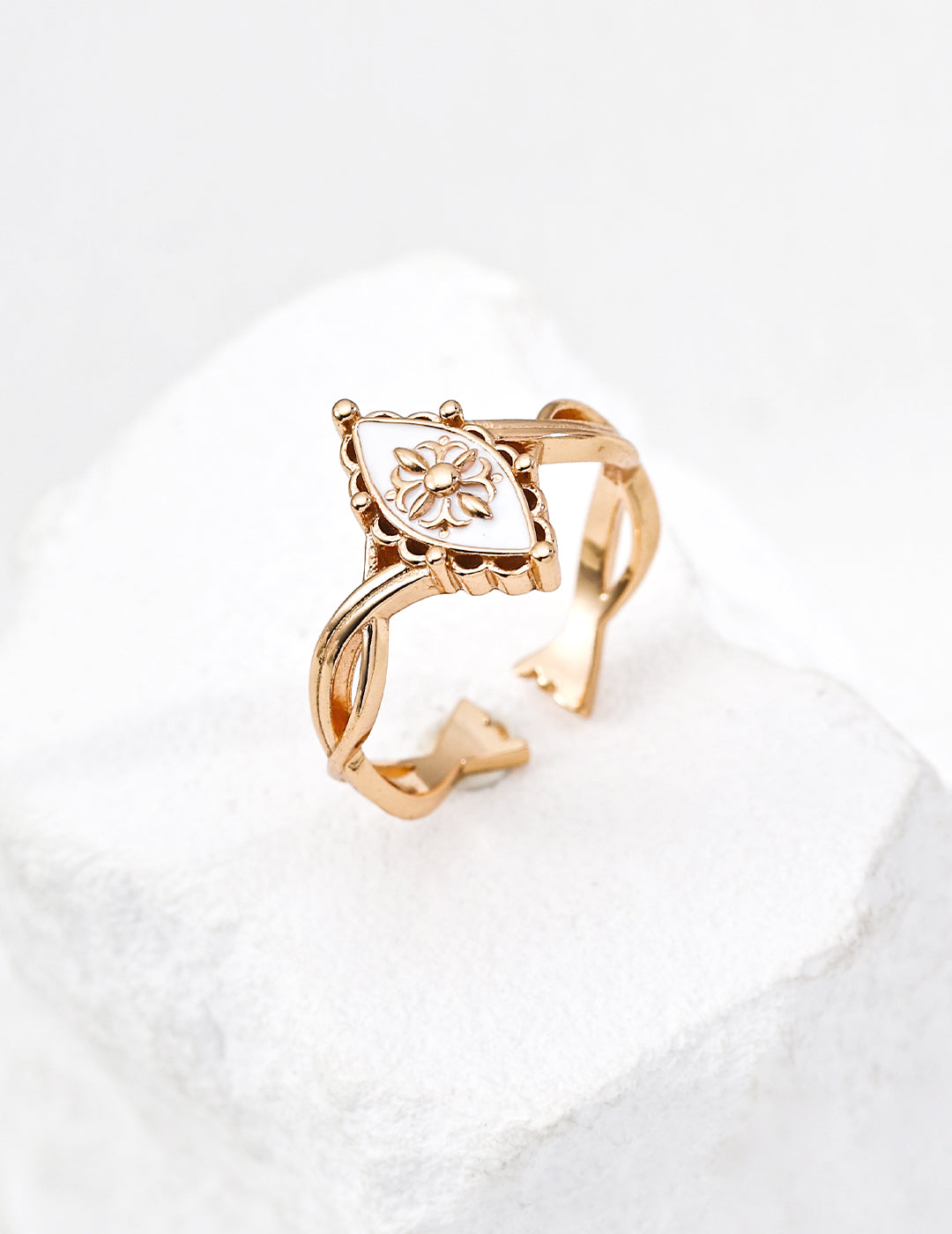 Boho Evil Eye Flower Open Ring