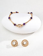 Gold Sun Pattern Shell Pearl Round Earrings