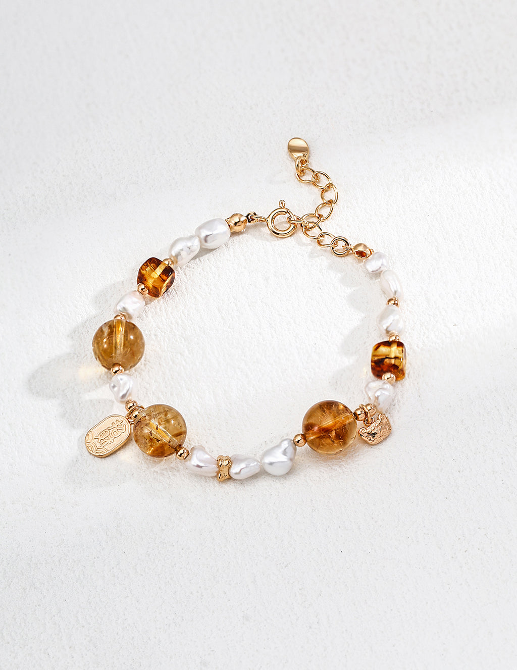 Amber Citrine Pearl Lucky Charm Bracelet