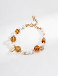 Amber Citrine Pearl Lucky Charm Bracelet
