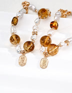 Amber Citrine Pearl Lucky Charm Bracelet
