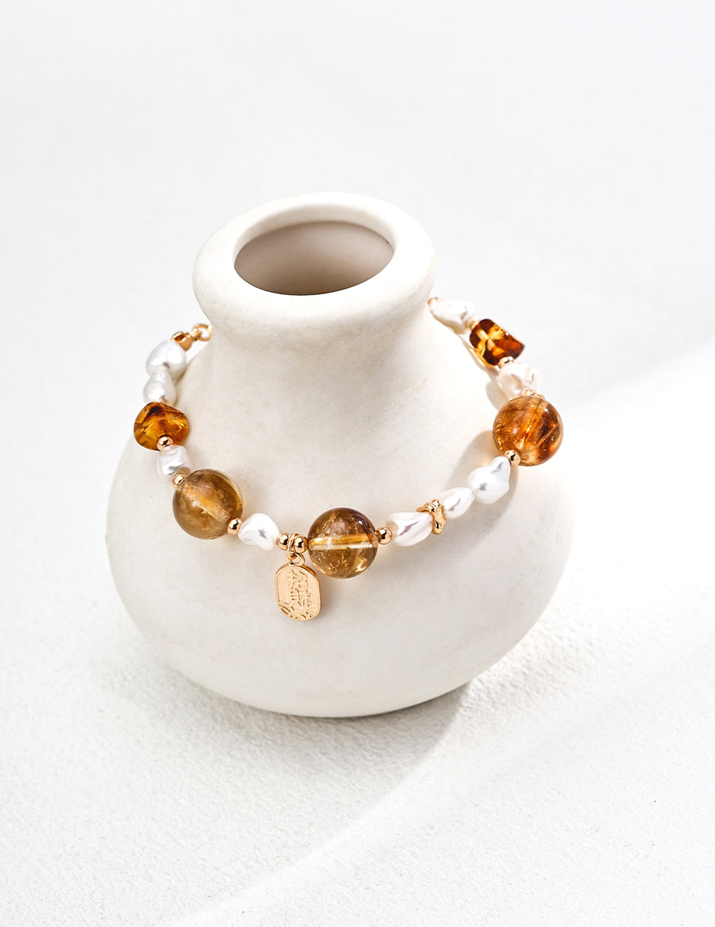 Amber Citrine Pearl Lucky Charm Bracelet