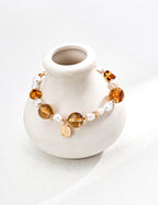 Amber Citrine Pearl Lucky Charm Bracelet