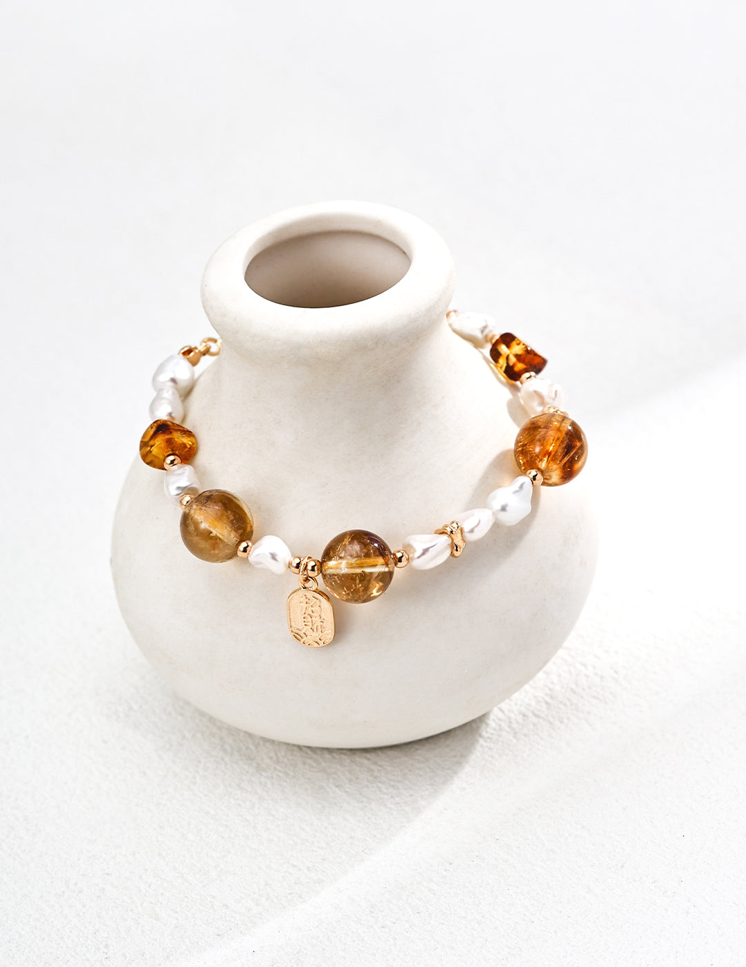 Amber Citrine Pearl Lucky Charm Bracelet