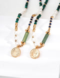 Vintage Coin Gemstone Pearl Necklace