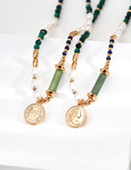 Vintage Coin Gemstone Pearl Necklace