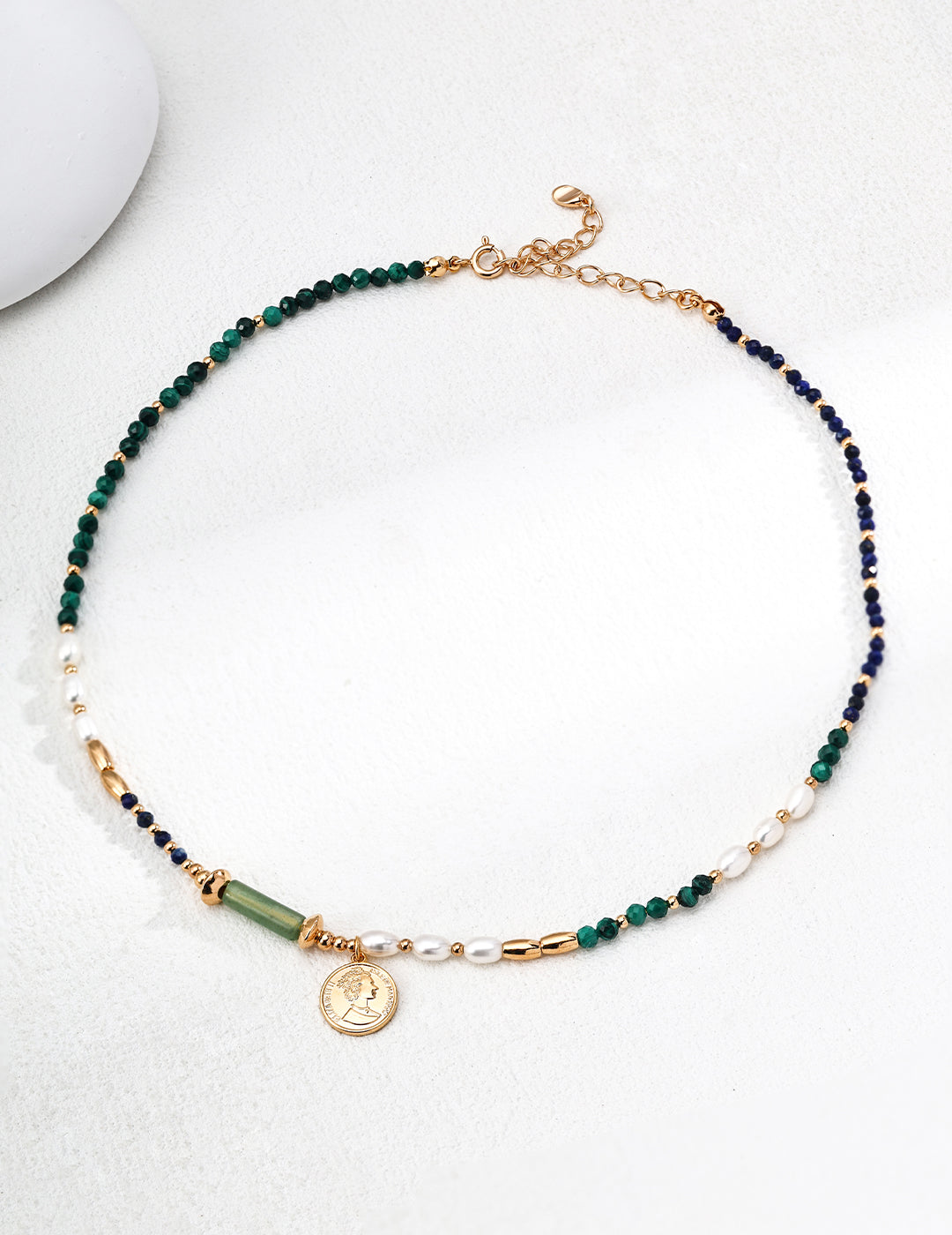 Vintage Coin Gemstone Pearl Necklace