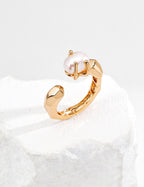 Gold Faceted Pearl Open Cuff Ring