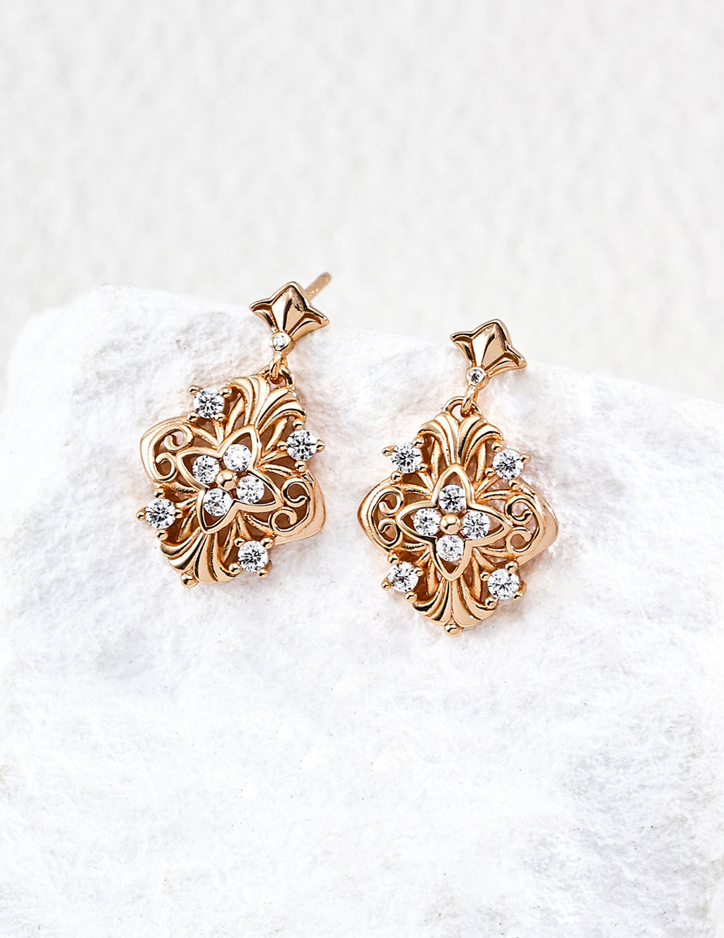 Filigree Cross Zircon Dangle Earrings