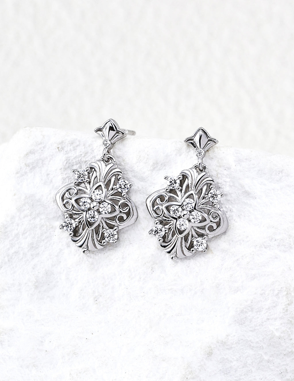 Filigree Cross Zircon Dangle Earrings