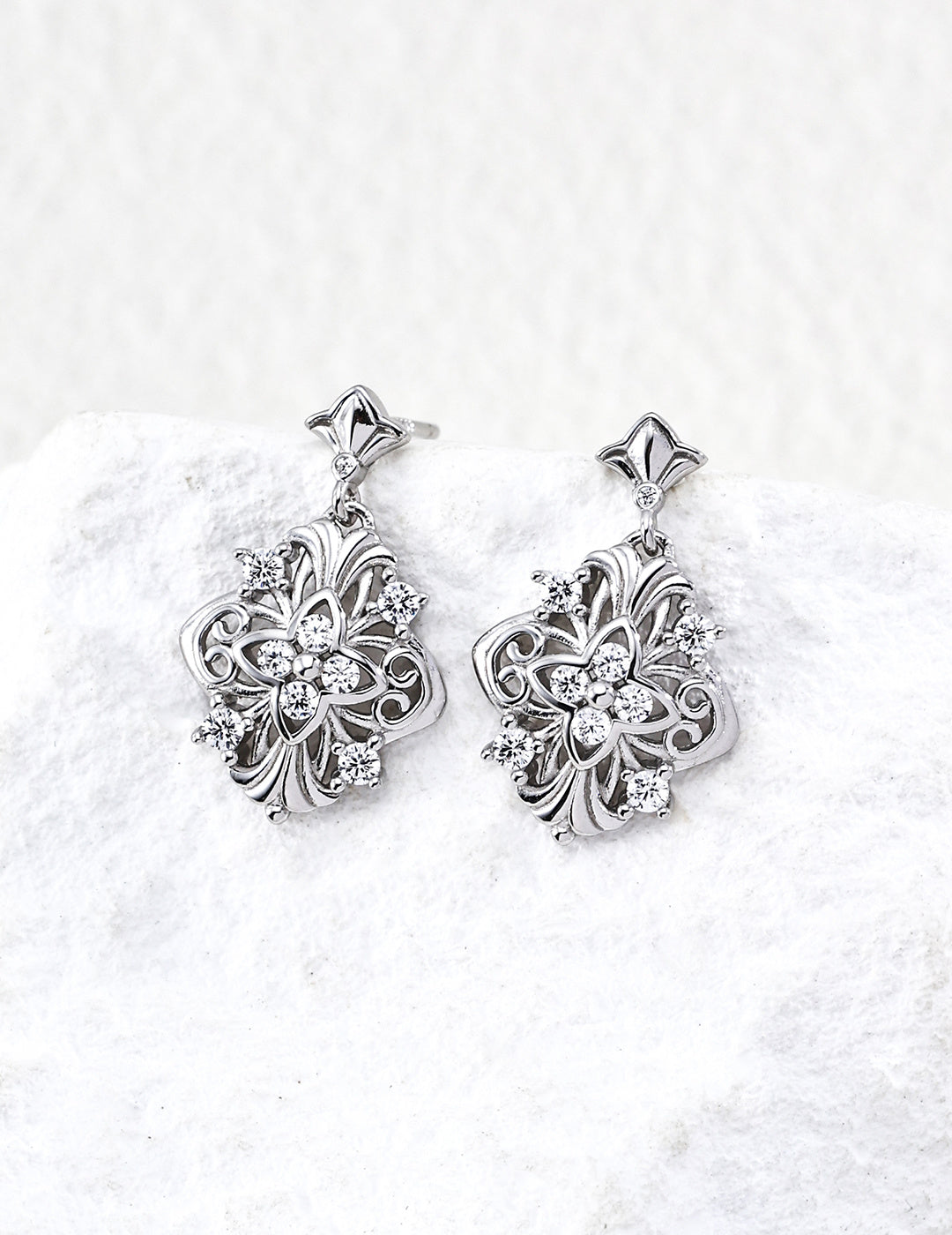 Filigree Cross Zircon Dangle Earrings