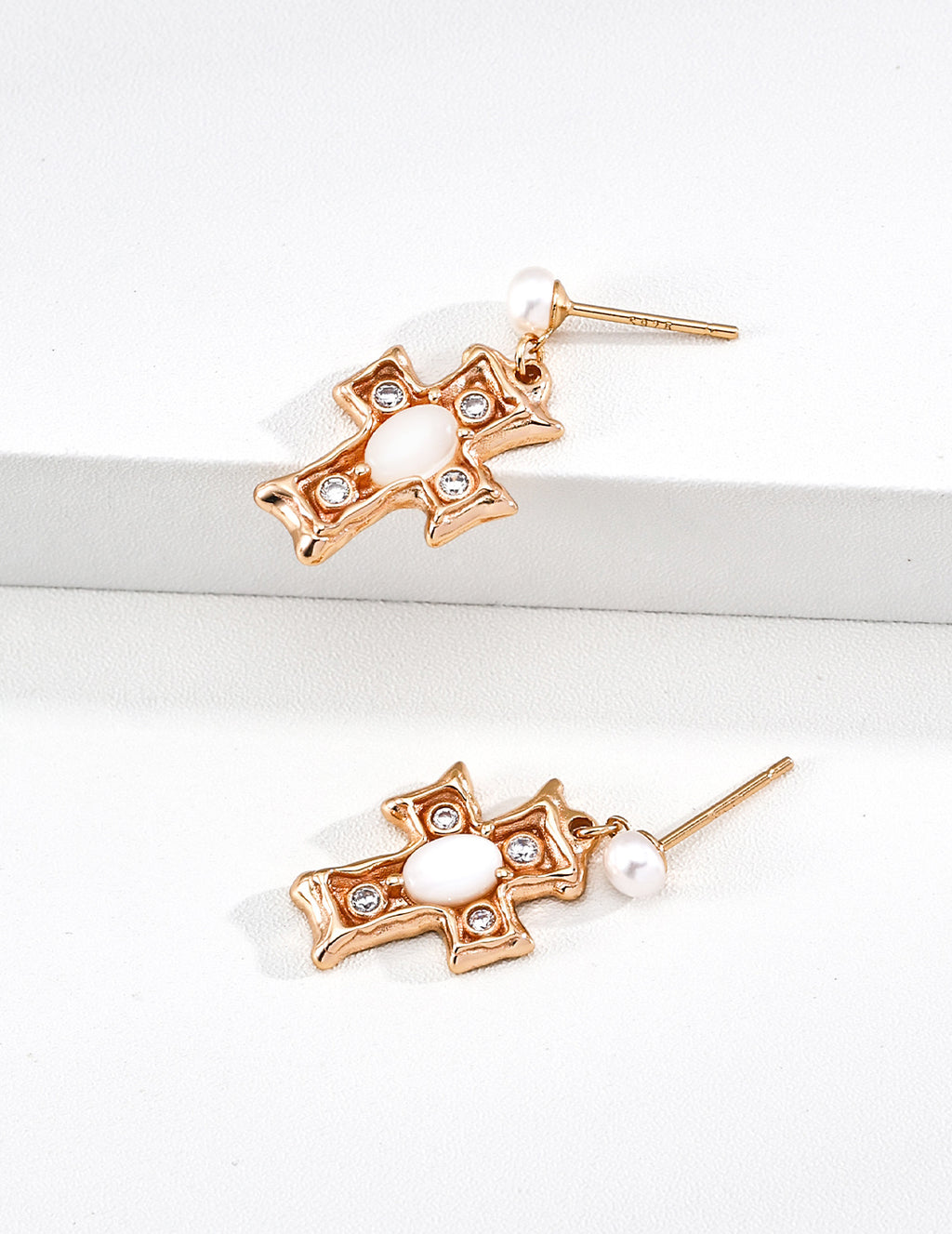 Gothic Cross Pearl Opal Stud Earrings