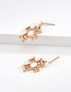 Gothic Cross Pearl Opal Stud Earrings
