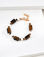 Tiger Eye & Pearl Square Round Bracelet