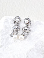 Two Tone Pearl Tassel Dangle Earrings