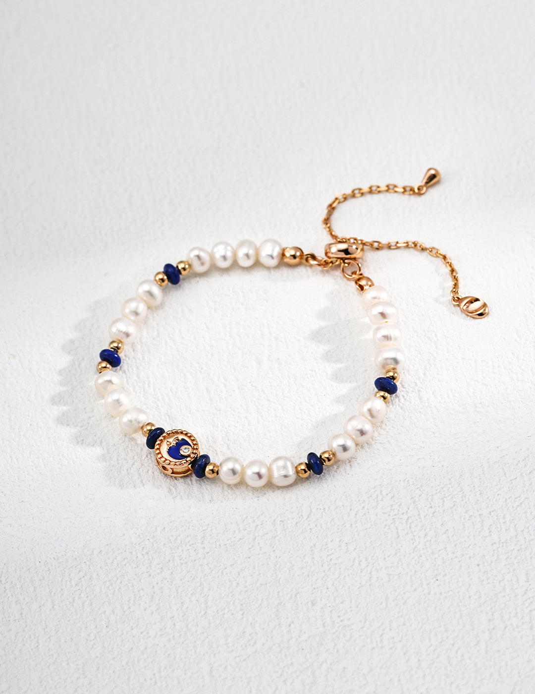 Gold Lapis Pearl Beaded Charm Bracelet/Necklace