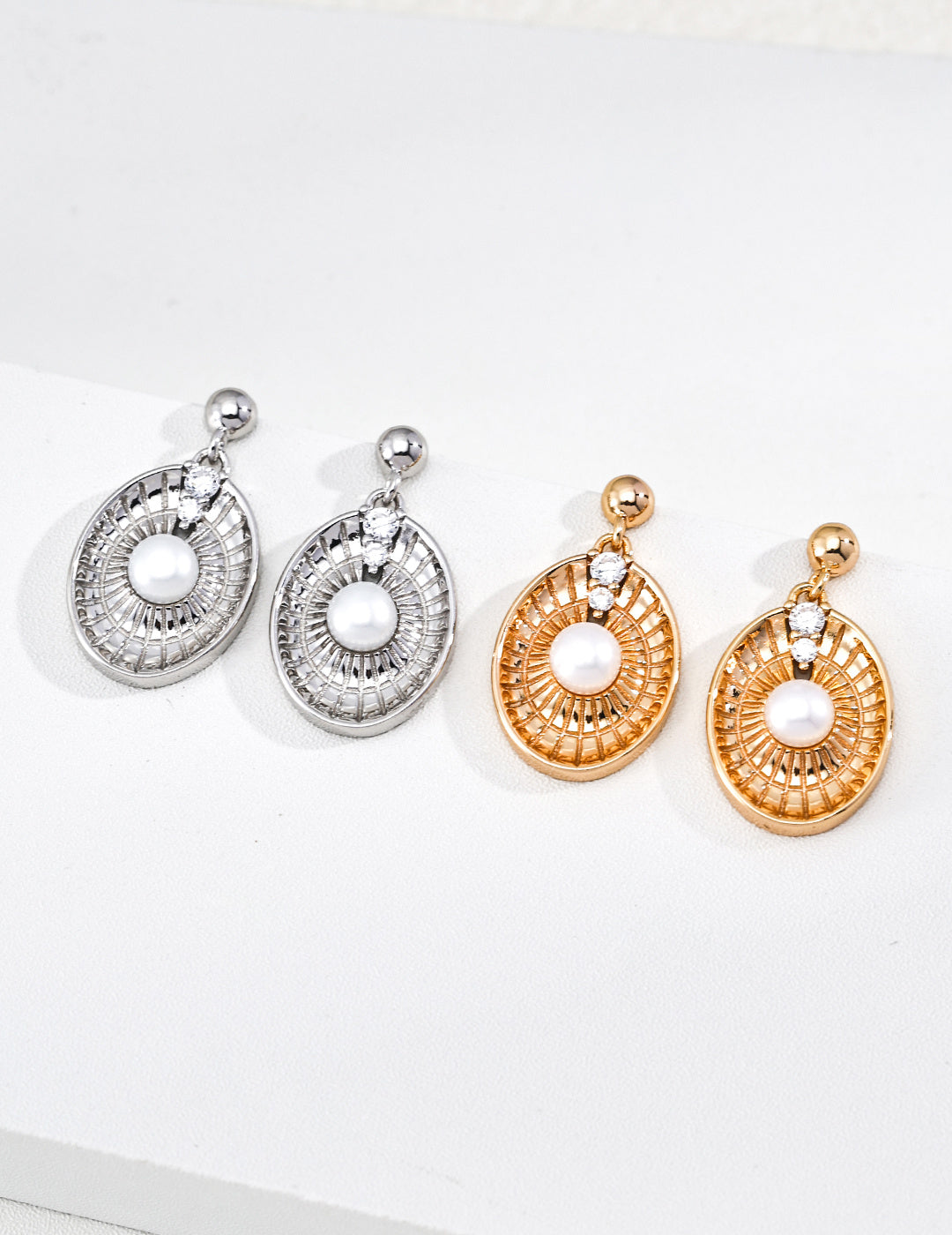 Sun Fan Pearl Drop Earrings