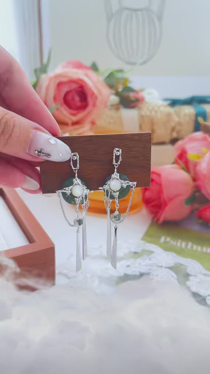 Wood Hairpin & Moss Agate Earring Set
